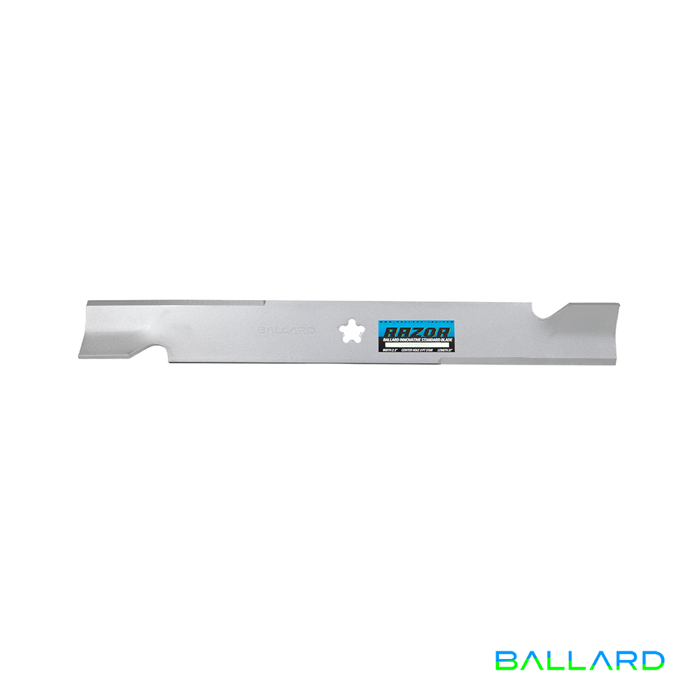 Silver Mower Blades:  16 5/8" Long,  2.5" Wide,  5 PT Star Center Hole, Thickness- .203"(Three Blades) image number null